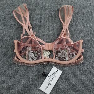 For Love Lemons Bra XS Euphoria Embroidered Floral Sheer Mesh Lace Lingerie Pink